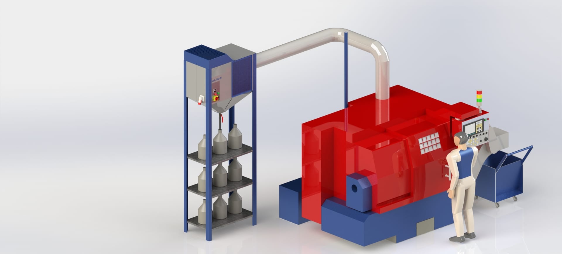 3D layout of an ALWO electrostatic oil mist filter connected to a machine tool