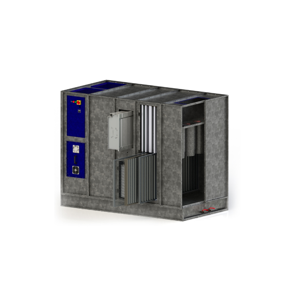 Cutaway view of an ALWO NO MIST oil mist collector and its filtration stages