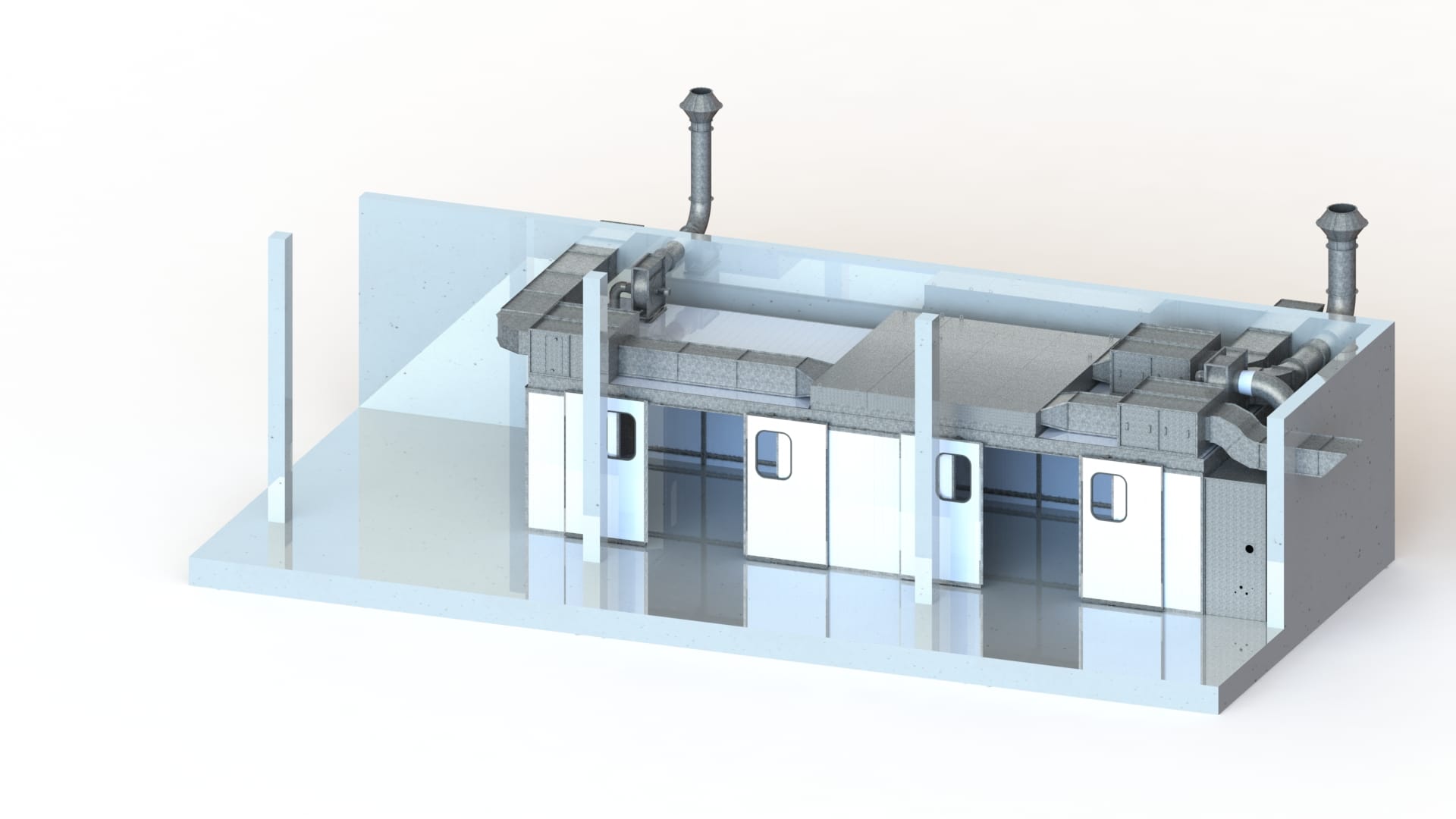 3D view of an ALWO pressurised spray and drying enclosure with dry filtration