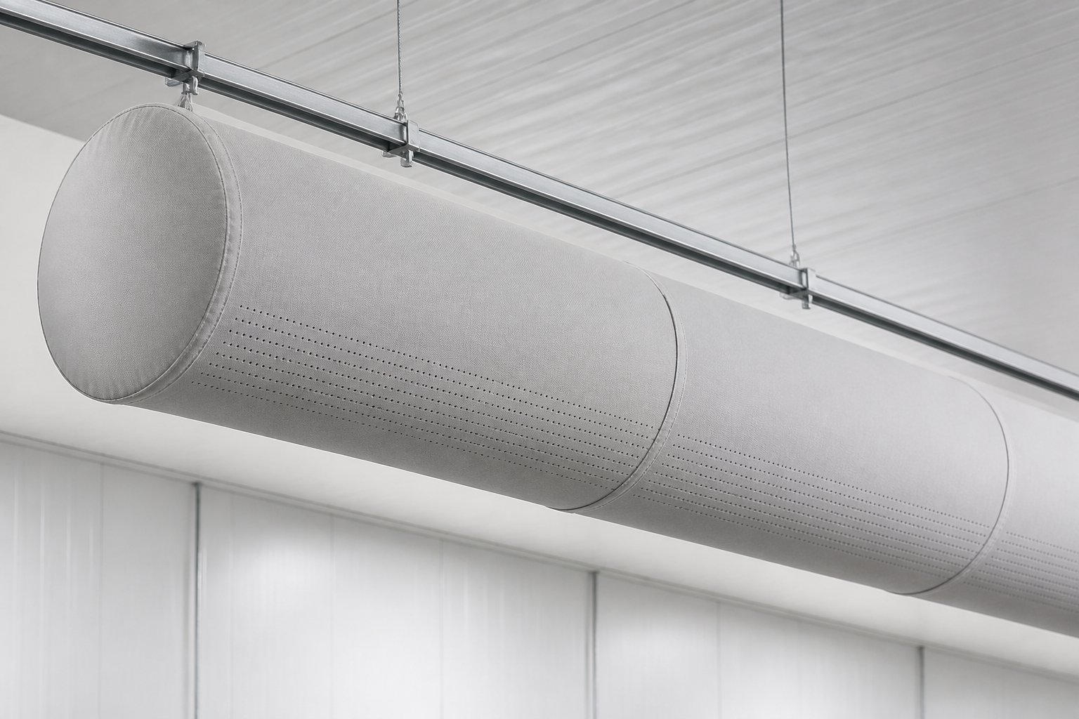 Cylindrical fabric ducting with microperforated air-dispersion bands
