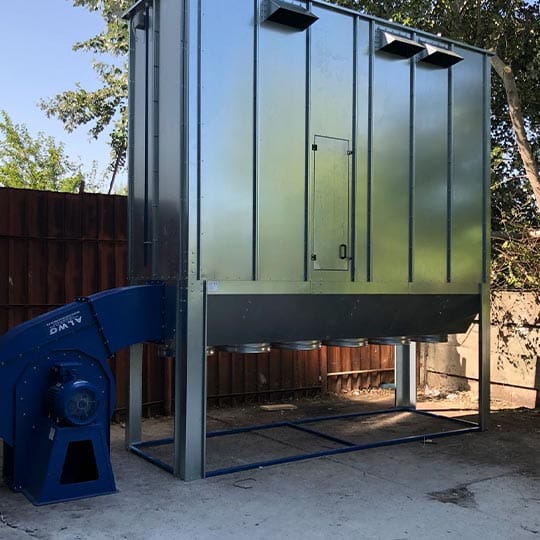 Galvanised ALWO F modular bag filter installed outdoors
