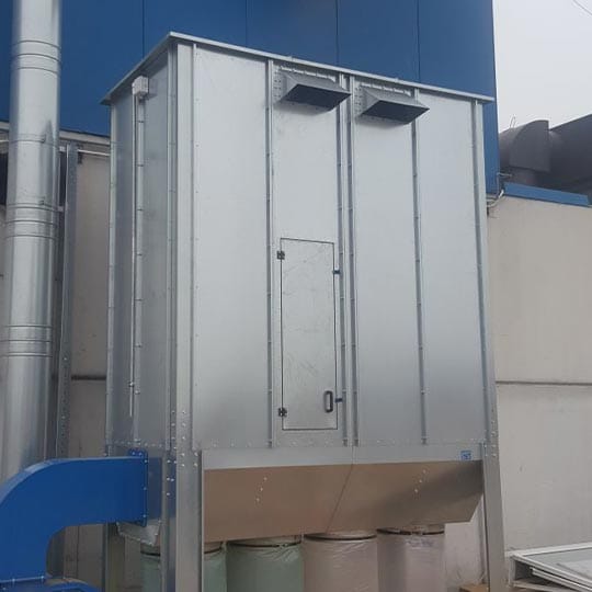 Front view of an outdoor ALWO F bag filter installation